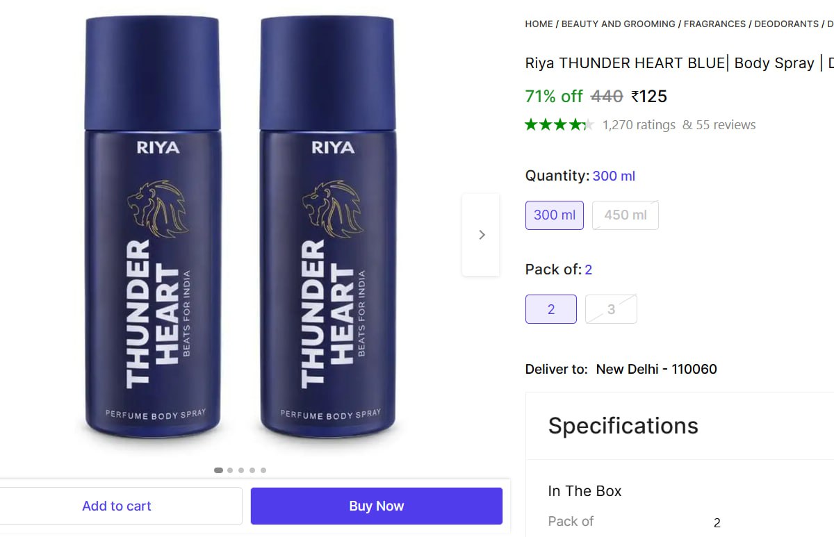 Men S Deo (300 Ml Pack Of 2) 125 – Best Price in India