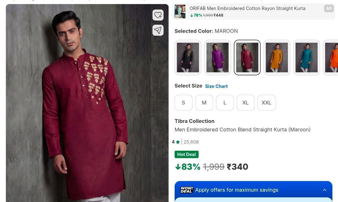 Men Embroidered Kurta 340all Size Available – Best Price in India