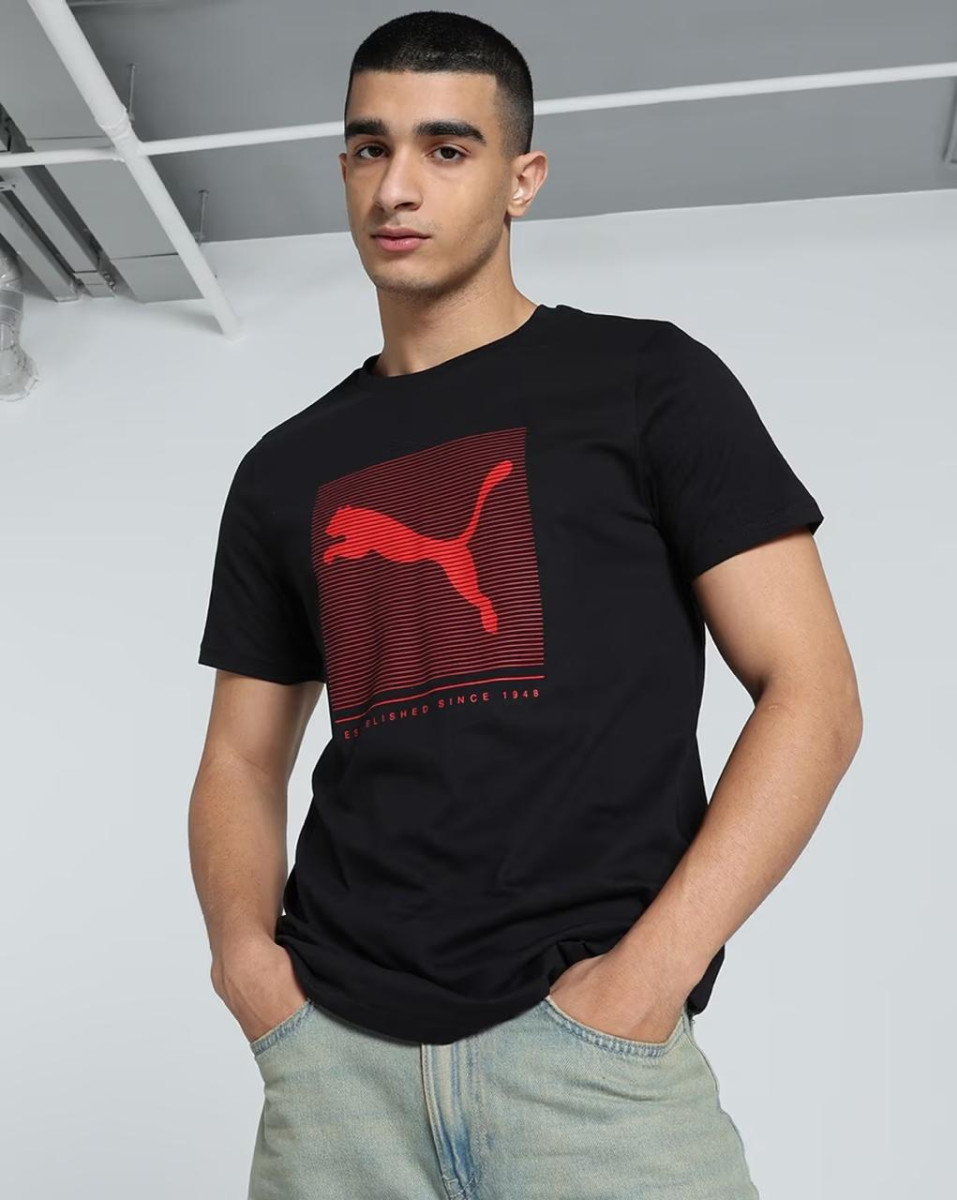 Puma Striped Logo Graphic Men S Slim Fit Tee 480 – Best Price in India