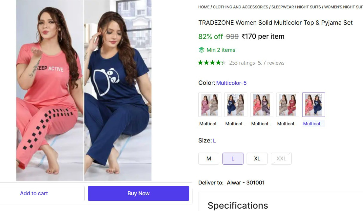 Women Night Suit Set 170 Min Buy - 2 – Best Price in India