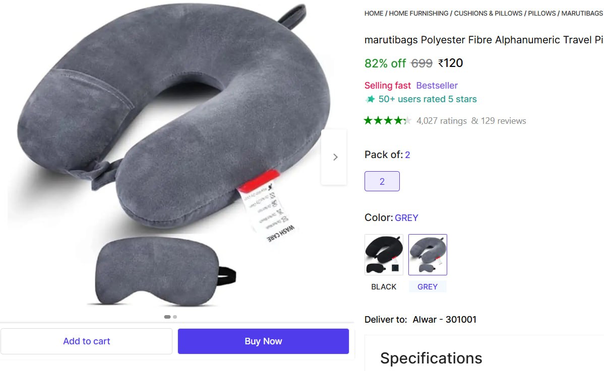 Travel Neck Pillow Set Of 2 120 – Best Price in India