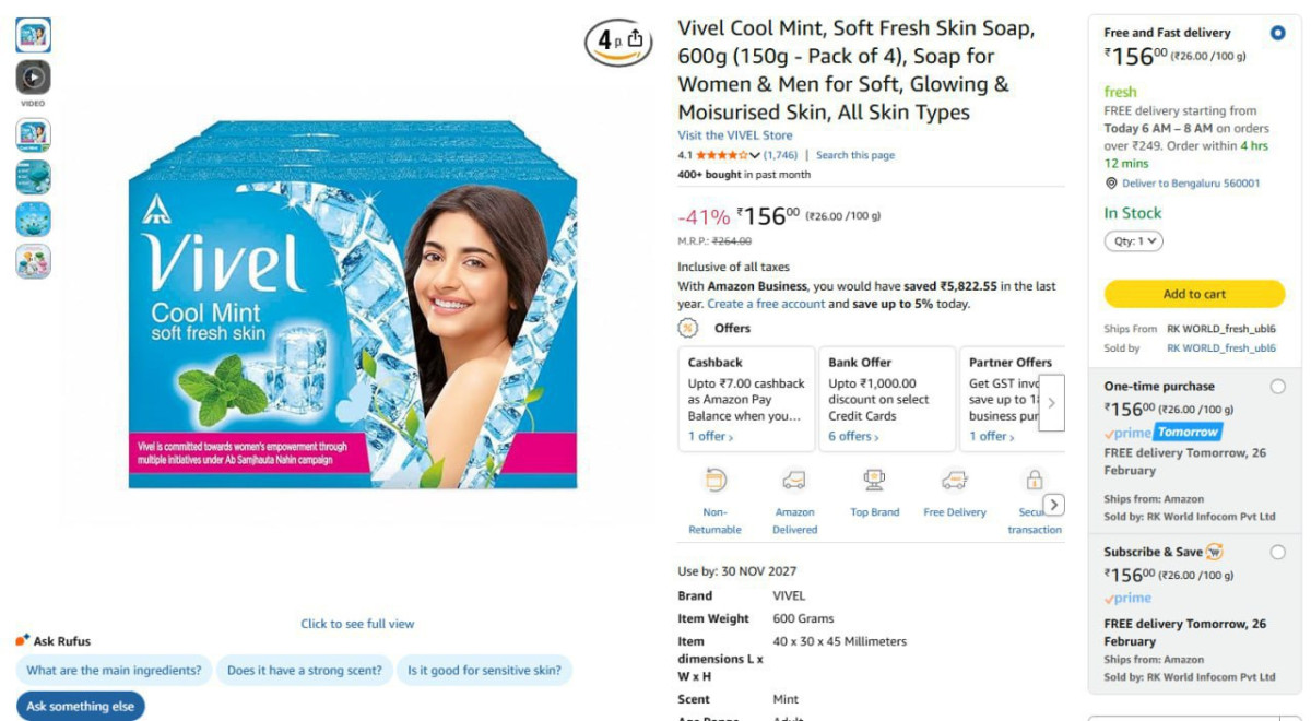 Vivel Cool Mint Soap 600g 156 – Best Price in India