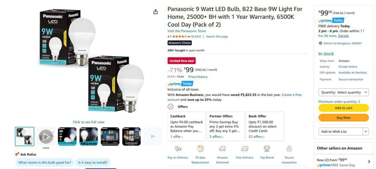 Panasonic Led Bulb 9w (pack Of 2) 99 More Deals Click Here Must Read – Best