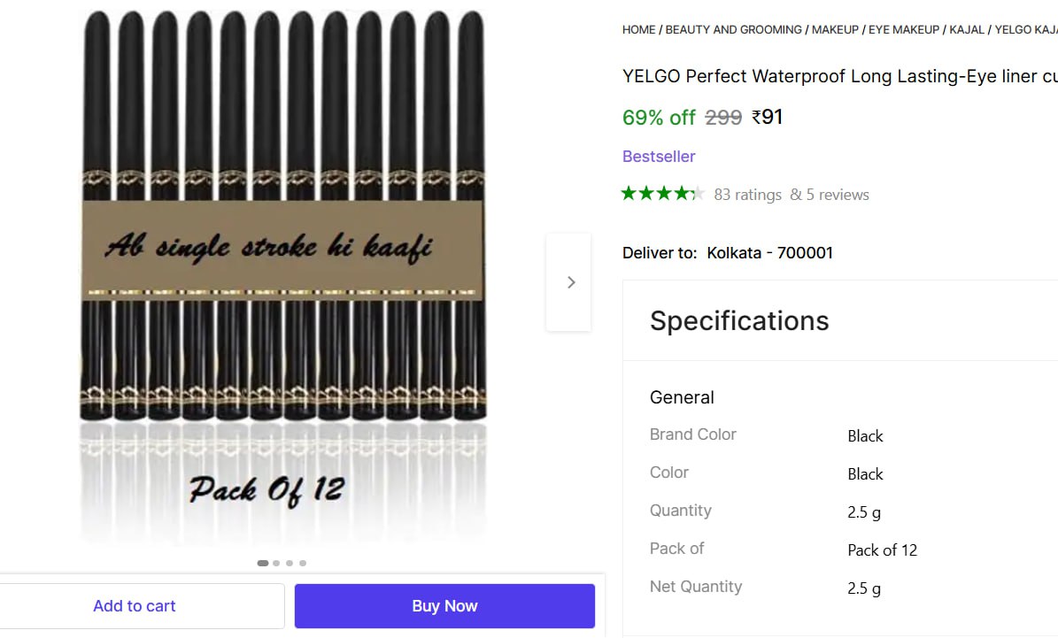 (pack Of 12) Eyeliner Kajal 91 – Best Price in India