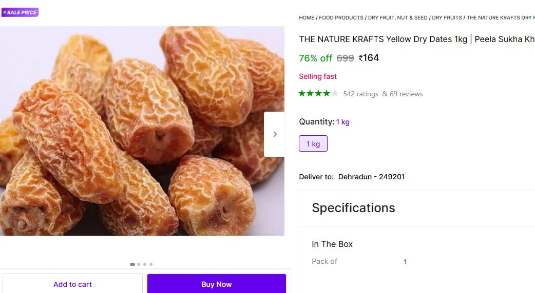 Yellow Dry Dates 1kg 164 – Best Price in India