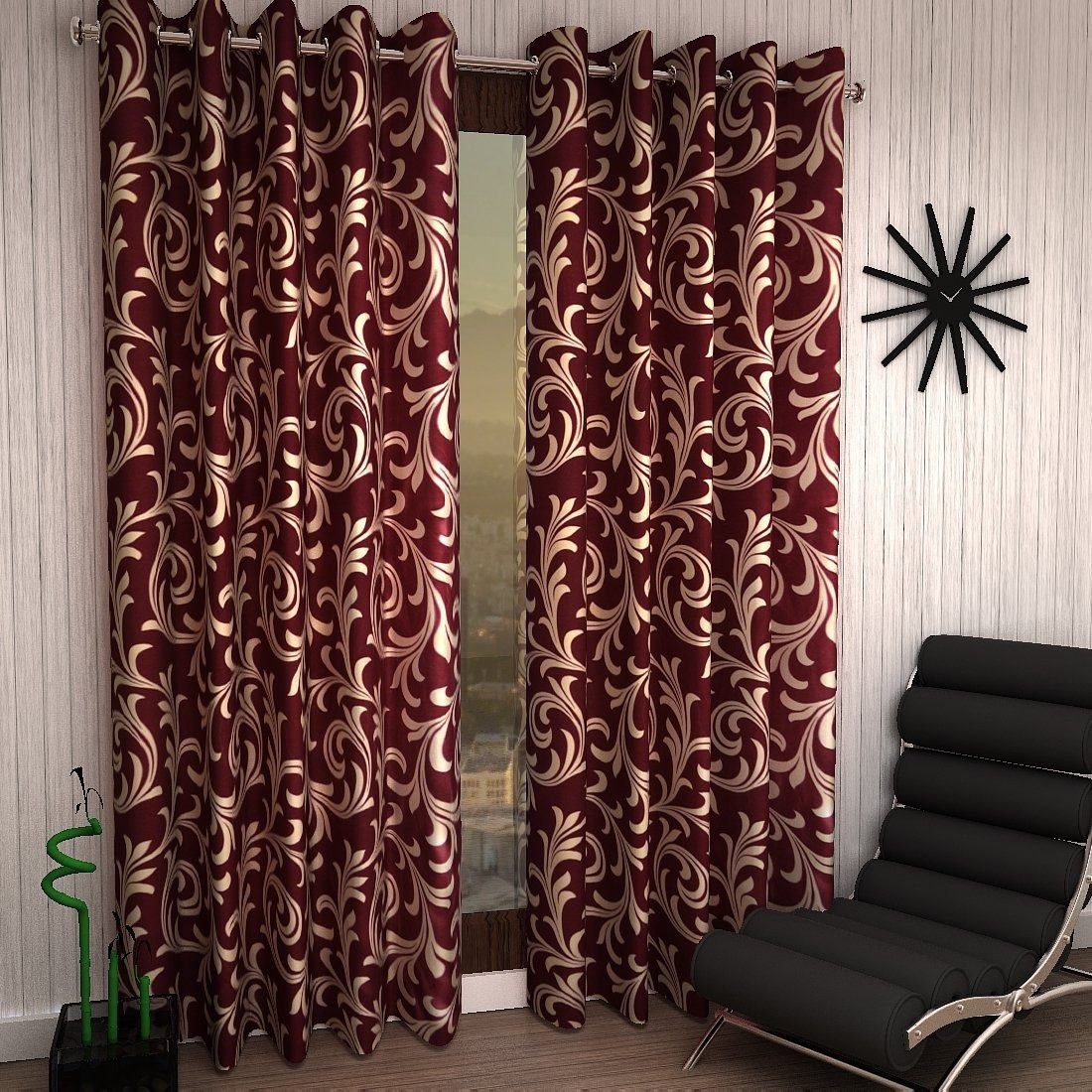 Home Sizzler 2 Piece Eyelet Polyester Window Curtain - 5ft Maroon 283 – Bes