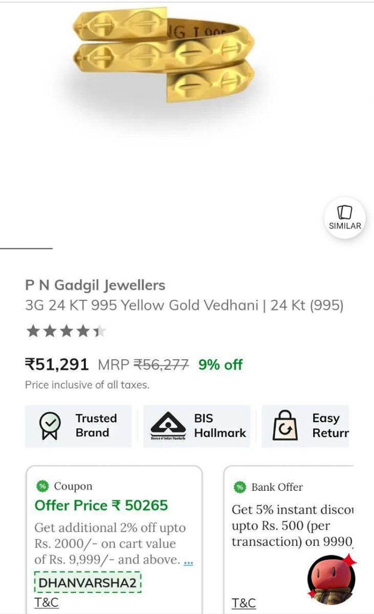 Ajio Lowest Today Grab Now 24k 995 Purity 3gm Vedhani Gold Market Rate 16 6