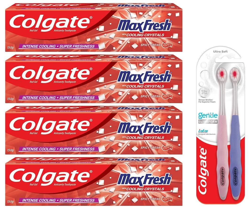 Colgate Max Fresh Bad Breath Treatment Toothpaste 150g X 4 Spicy Toothbrush