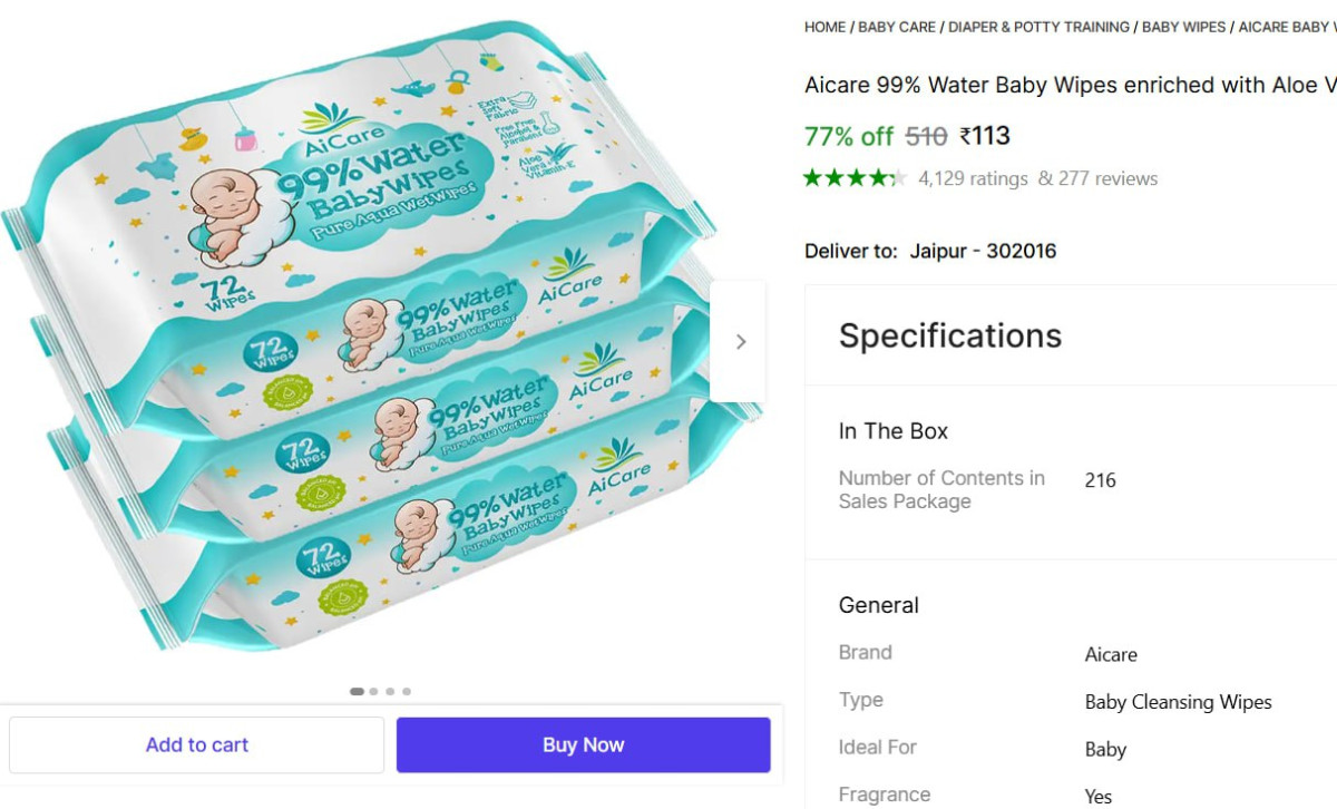 Baby Wipes Pack Of 3 (216 Wipes) 113 – Best Price in India