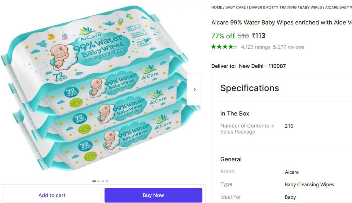 Baby Wipes Pack Of 3 (216 Wipes) 113 – Best Price in India