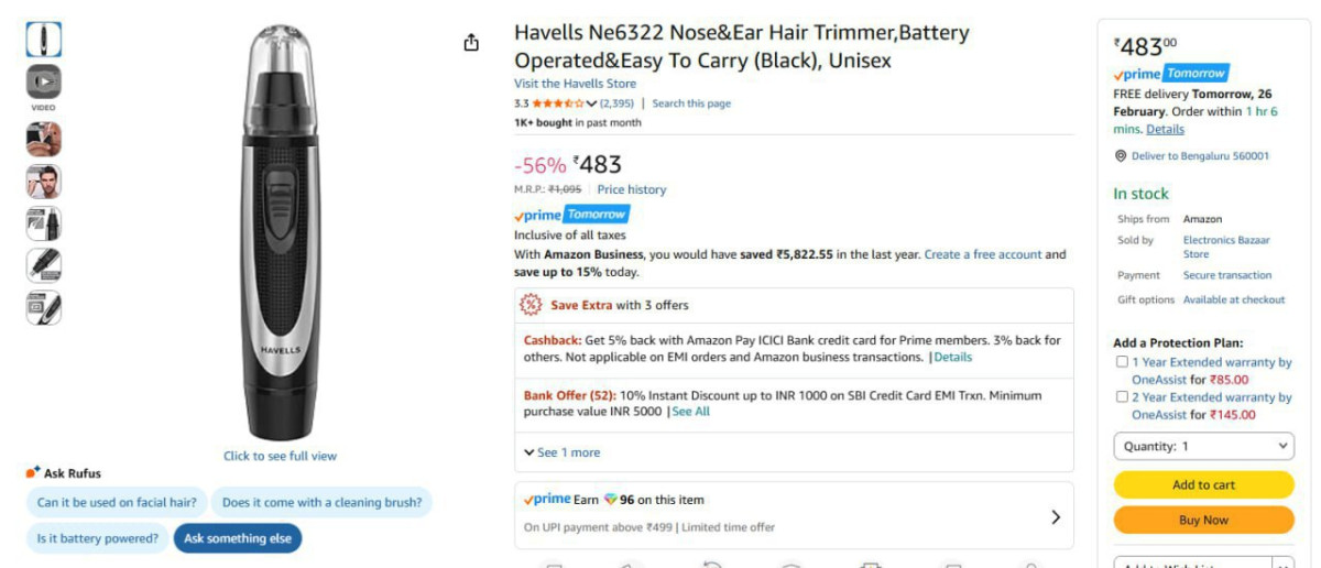 Havells Nose Ear Hair Trimmer 483 – Best Price in India