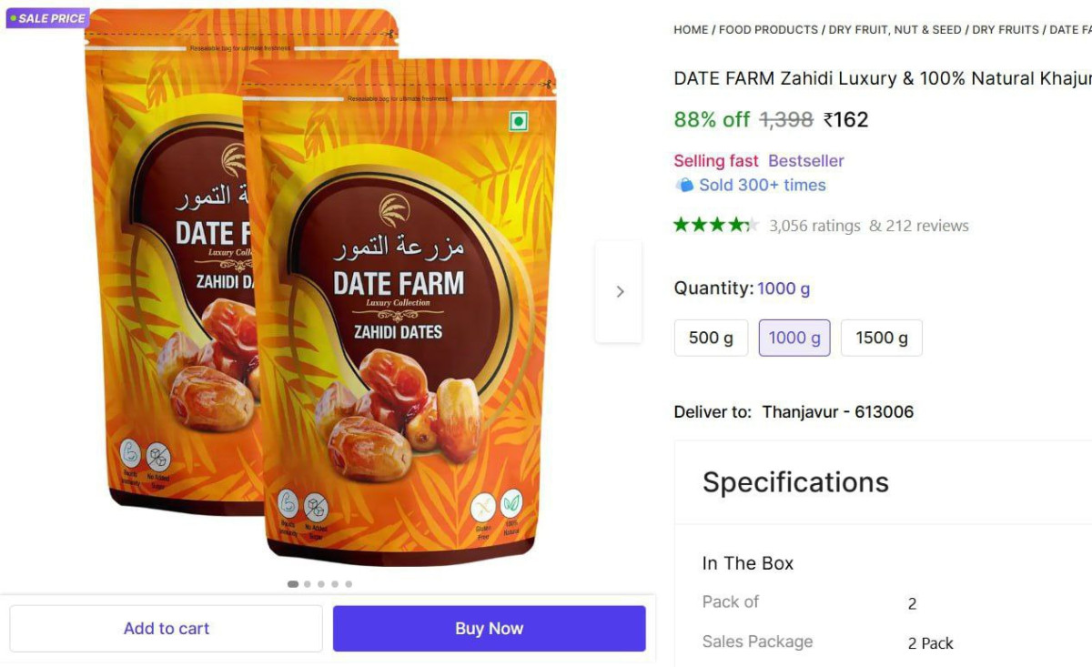 Arabian Wet Dates (2 X 500 G) 162 – Best Price in India