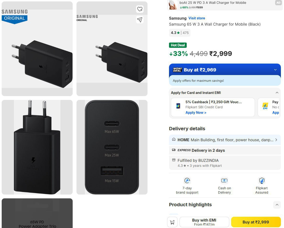 Grab Samsung 65w Charger 2999 – Best Price in India