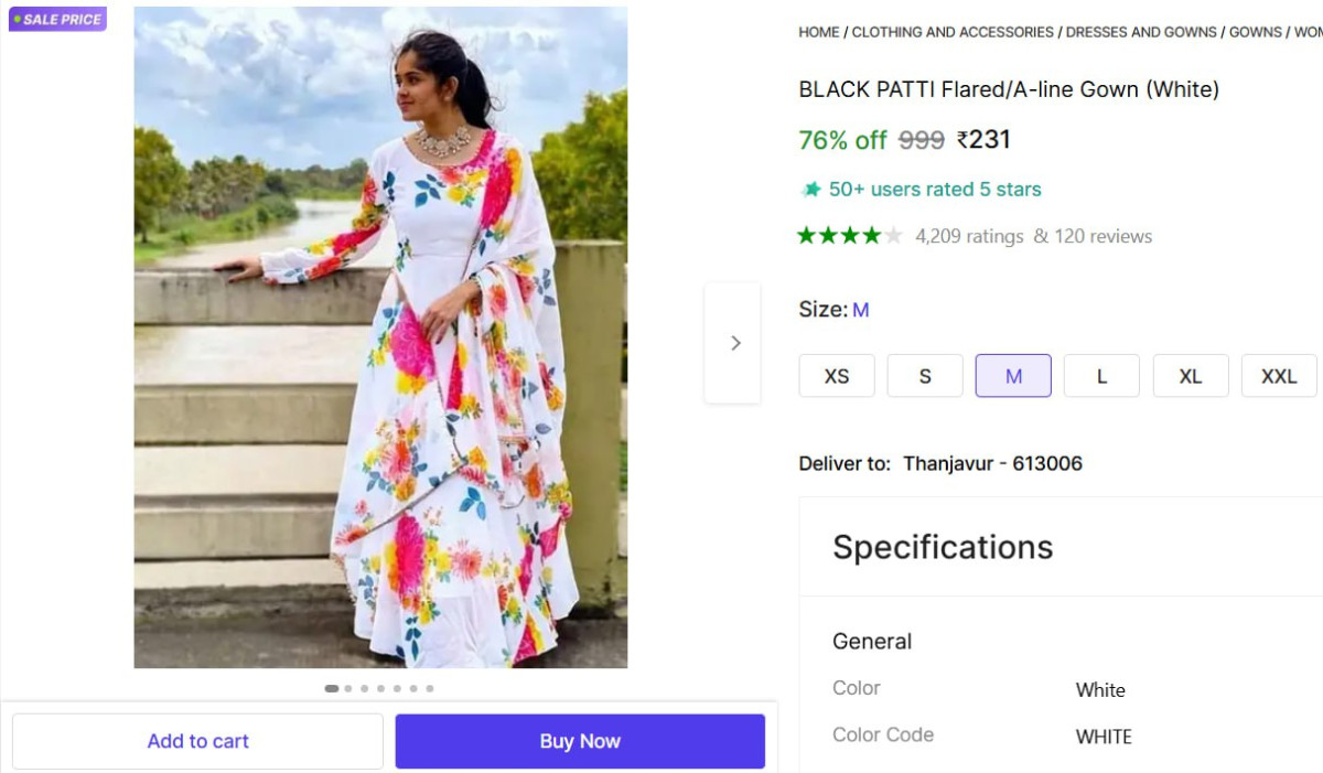 White Floral A-line Gown For Women 231more - – Best Price in India