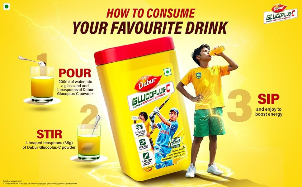 Dabur Glucoplus-c Glucose Powder (lemon) 400gm 107 – Best Price in India