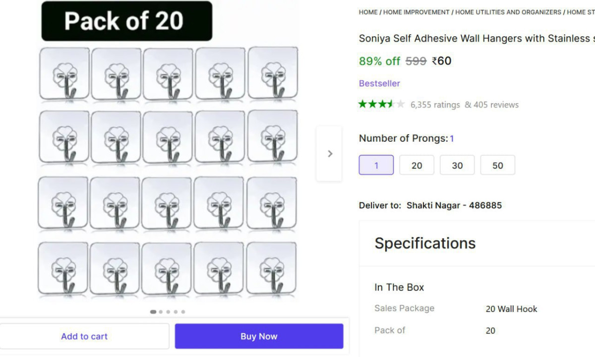 Grab Pack Of 20 Wall Hooks 60no Min Buy – Best Price in India