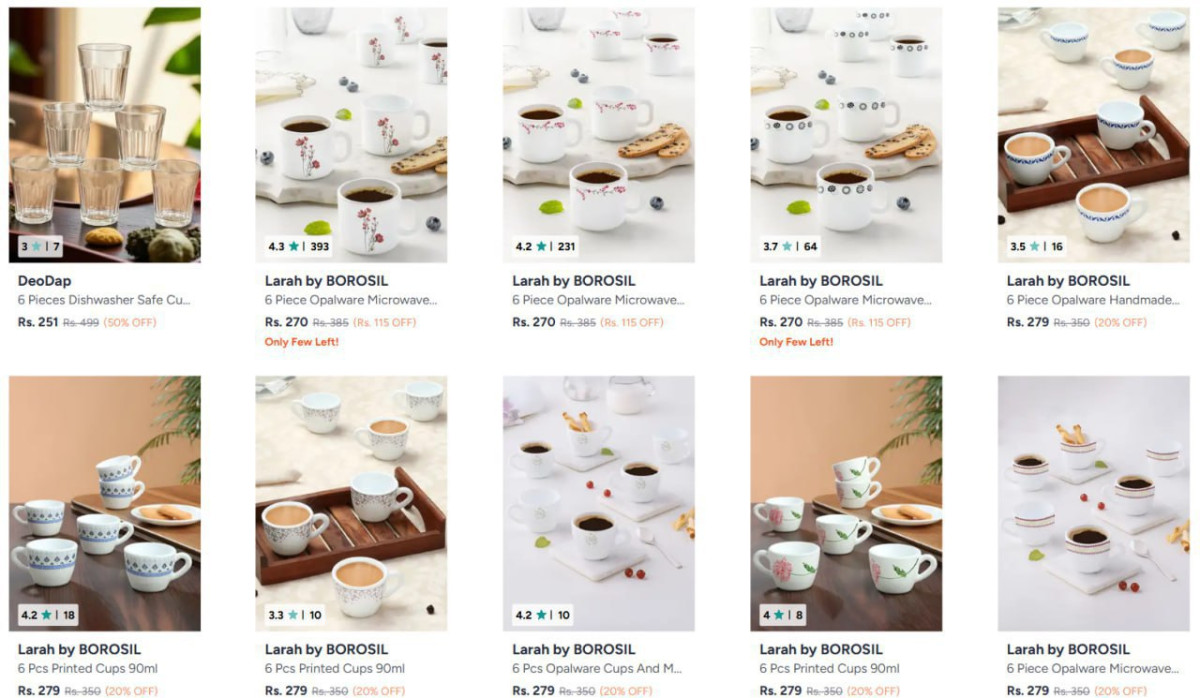 Myntra Set Of 6 Tea Cup Start 251 – Best Price in India