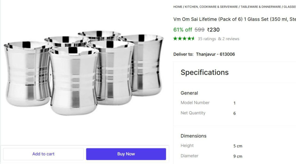 (pack Of 6) Steel Glass Glass Set 230 – Best Price in India