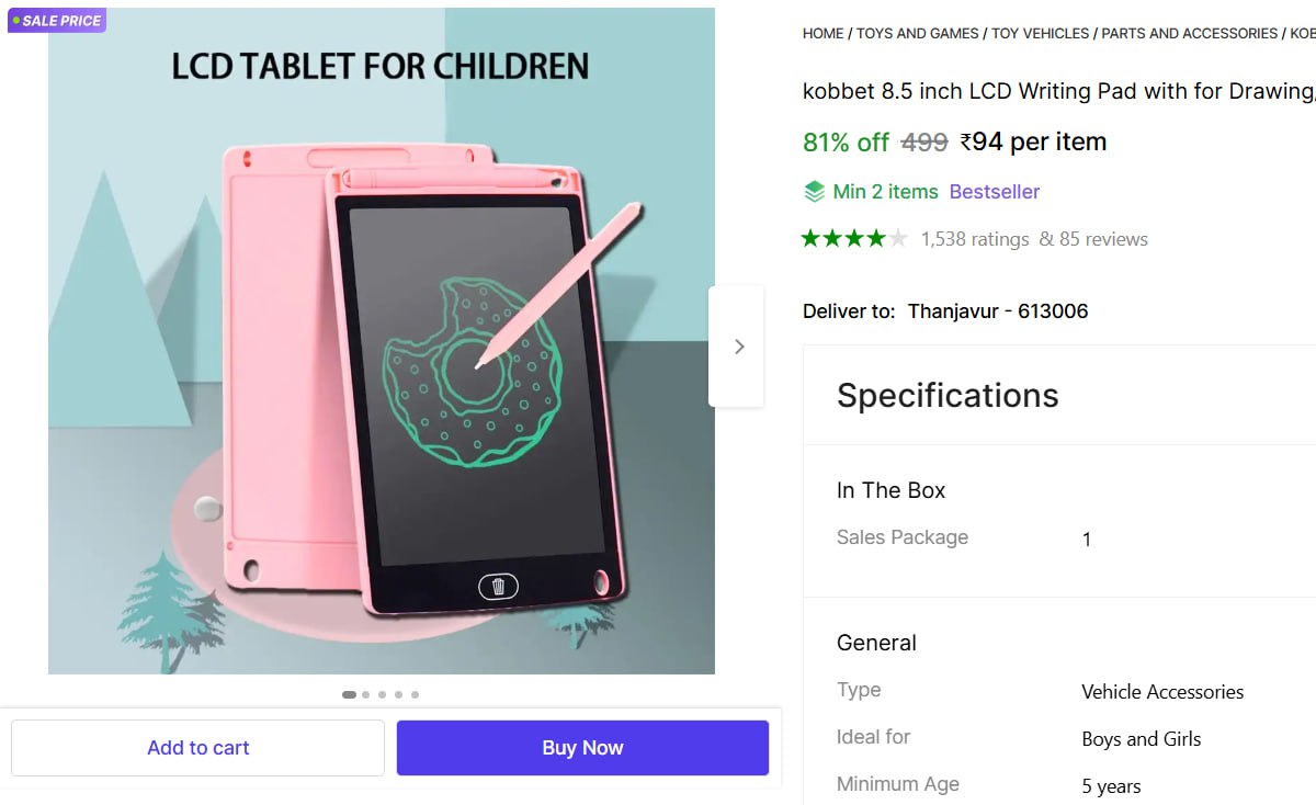 Lcd Writing Pad 94 Sent Via Telefeed – Best Price in India