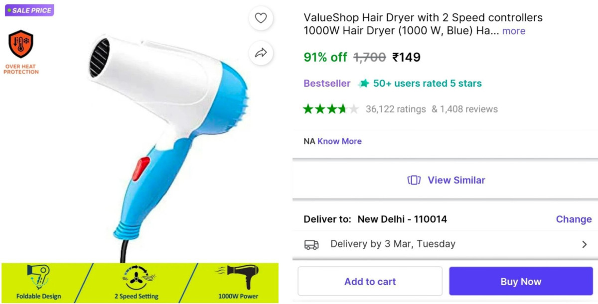Hair Dryer With 2 Speed At 149good Rating Review Sent Via Telefeed – Best P