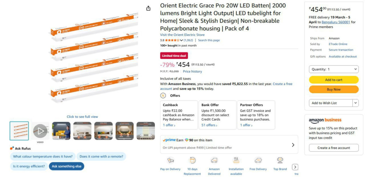 Orient 20w Led Batten (pack Of 4) 454 – Best Price in India