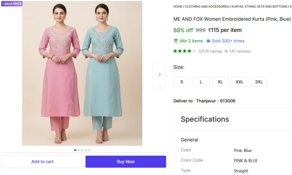 Women Embroidered Kurta 115 – Best Price in India