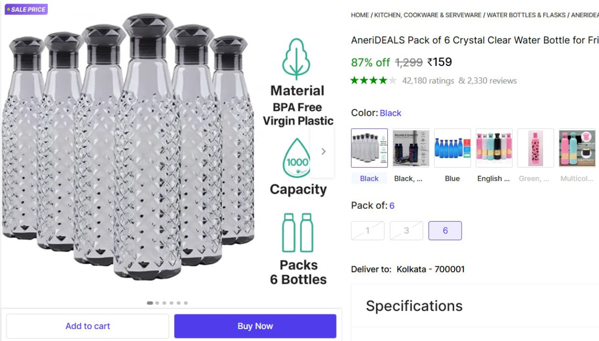 Pack Of 6 Water Bottles 159 – Best Price in India