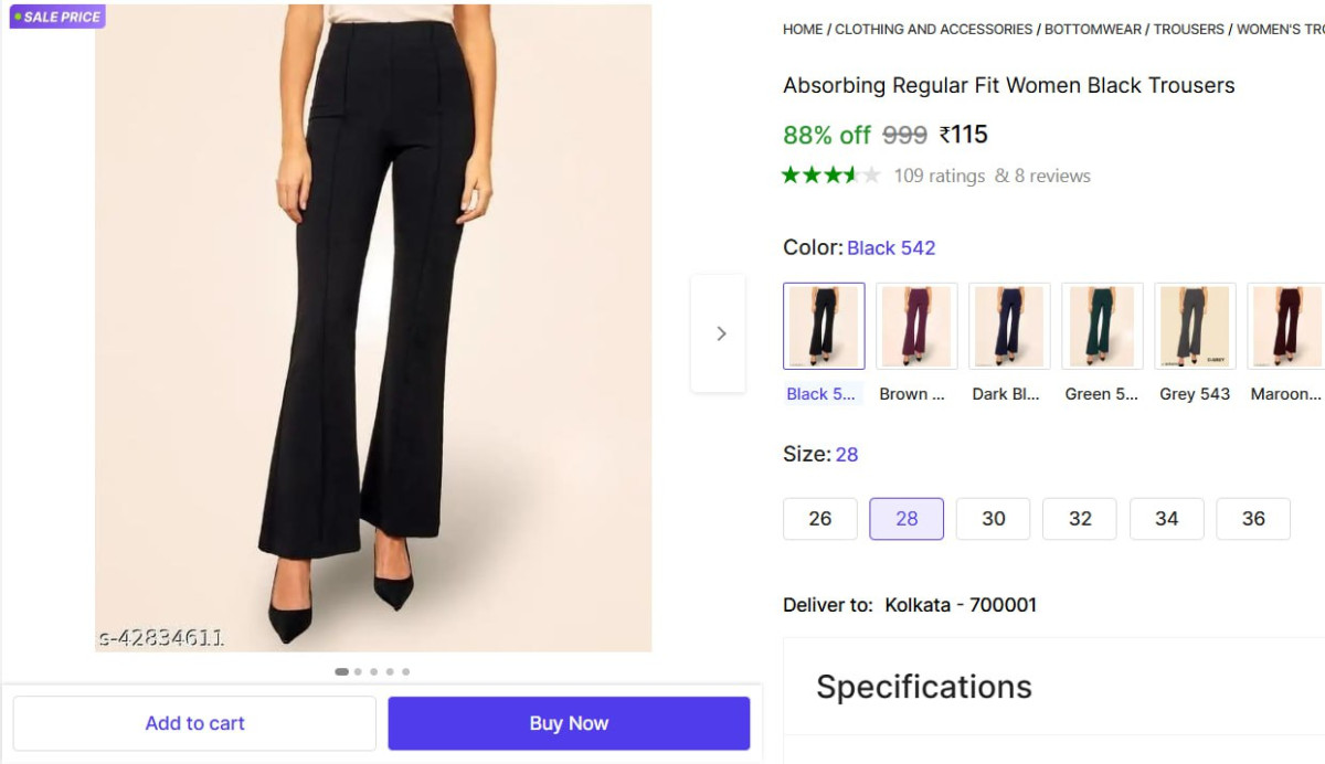 Women Trouser At 115 Size 28 – Best Price in India
