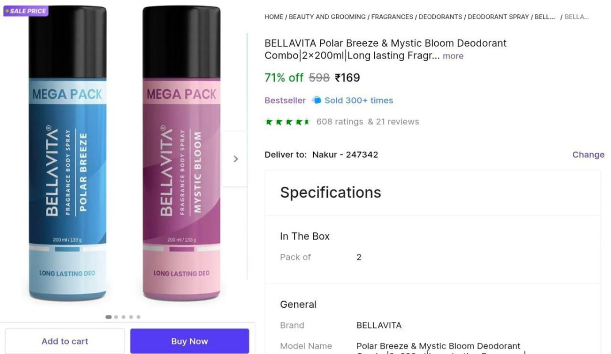 Bellavita Deodorant Combo At 169 – Best Price in India