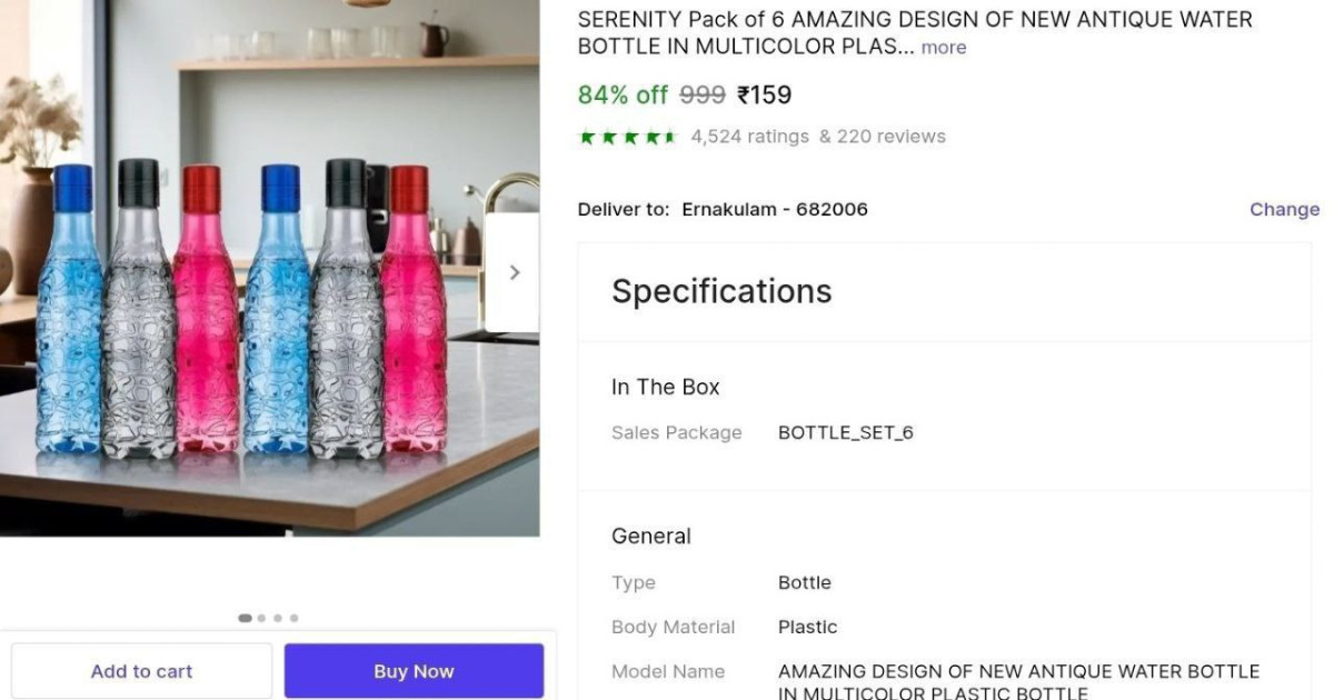 Shopsy Pack Of 6 Water Bottle At 159 – Best Price in India