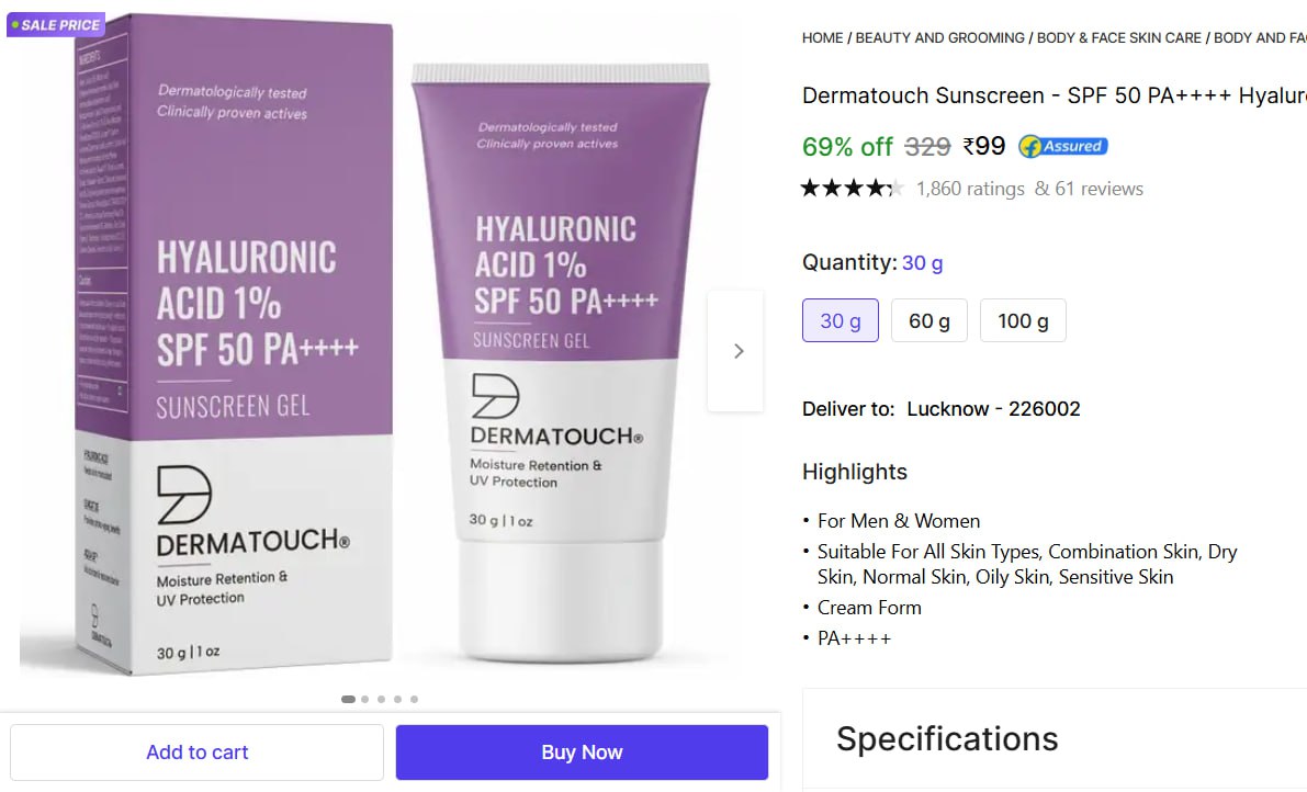 Dermatouch Sunscreen - Spf 50 - 30g 99 – Best Price in India