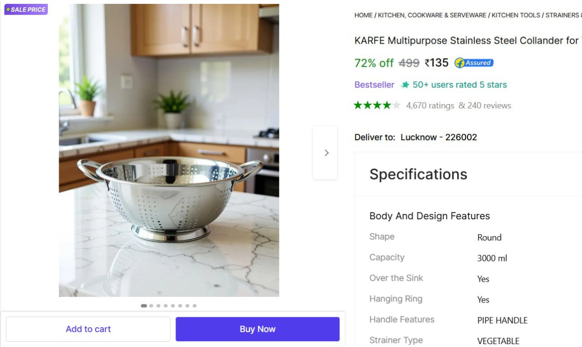 Stainless Steel Collander 135 – Best Price in India
