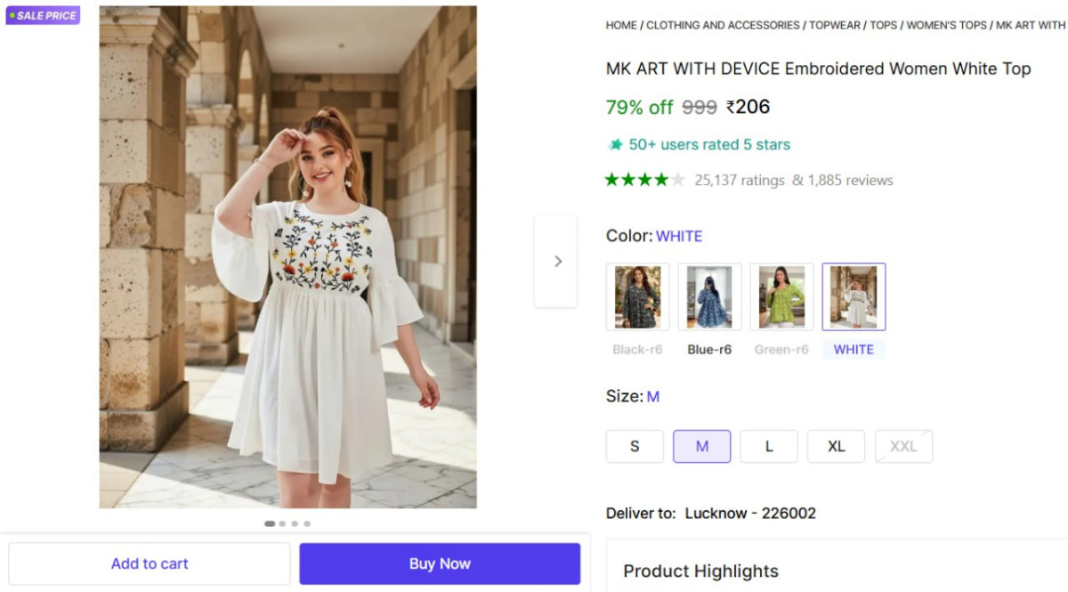 Embroidered Women White Top 206 – Best Price in India