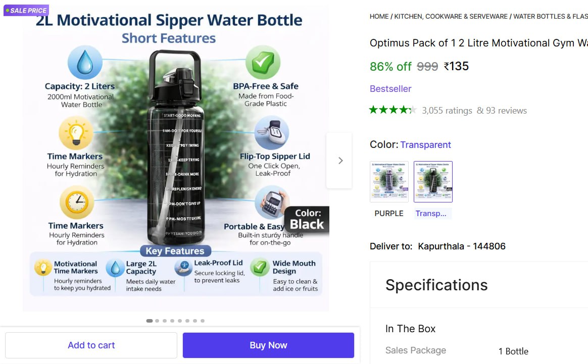 Transparent 2l Water Bottle At 135 – Best Price in India