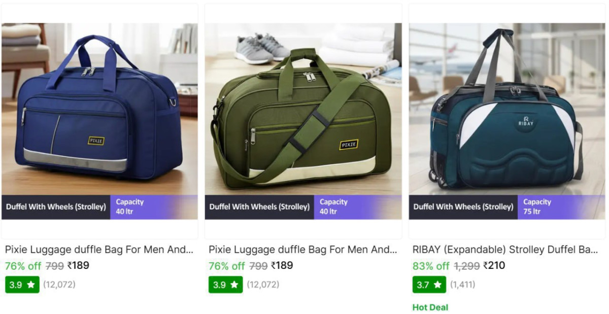 Duffle Bags From Starts 189 – Best Price in India
