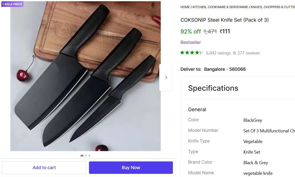 Steel Knife Set (pack Of 3) 111 – Best Price in India