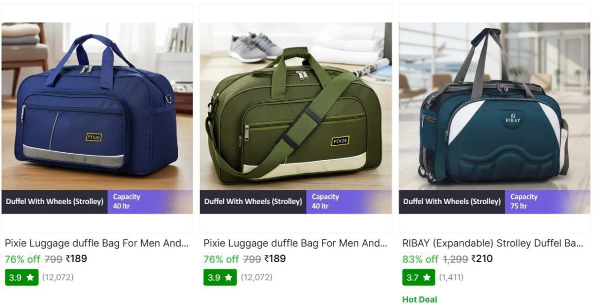 Duffle Bags From Starts 189 – Best Price in India
