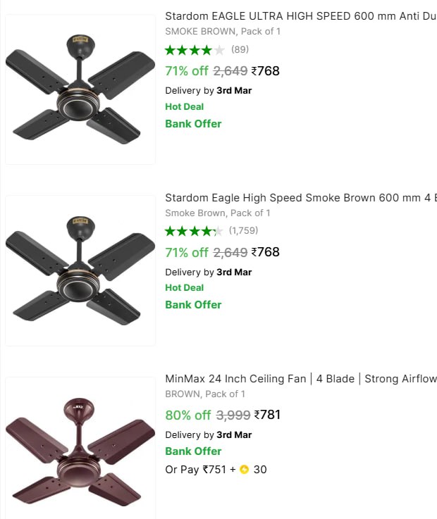 Blade Ceiling Fan From 768 – Best Price in India