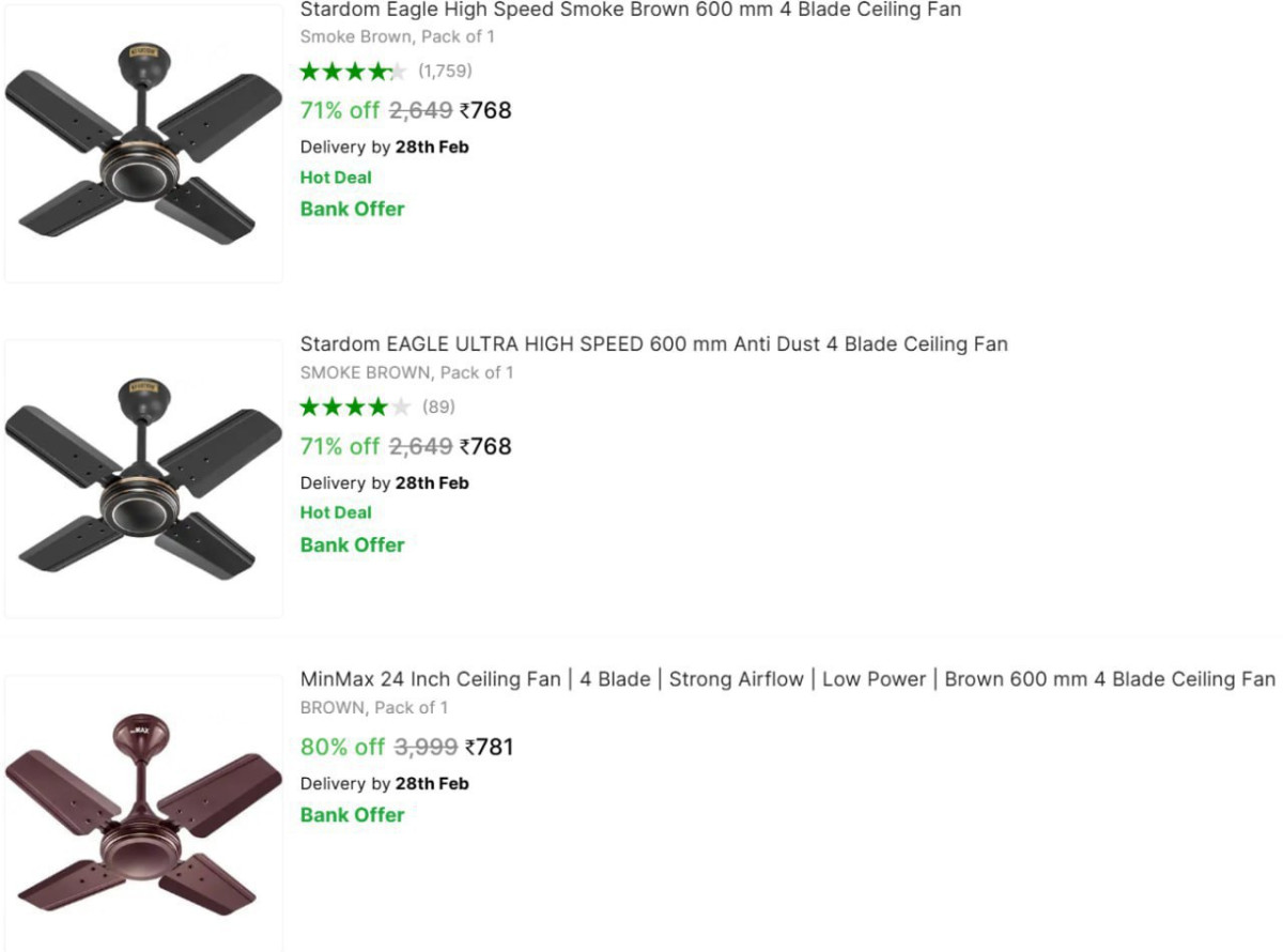 Blade Ceiling Fan From 768 – Best Price in India