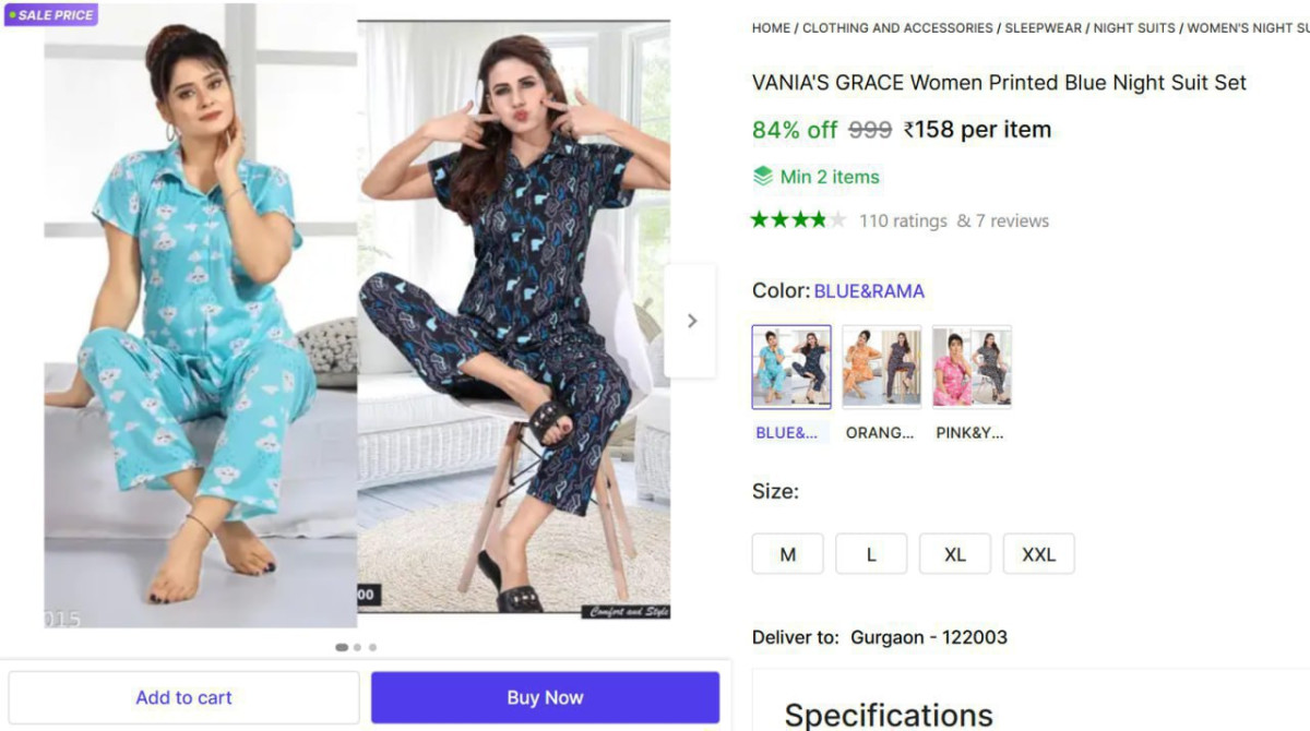Women Printed Night Suit 158more Min 2 Buy – Best Price in India