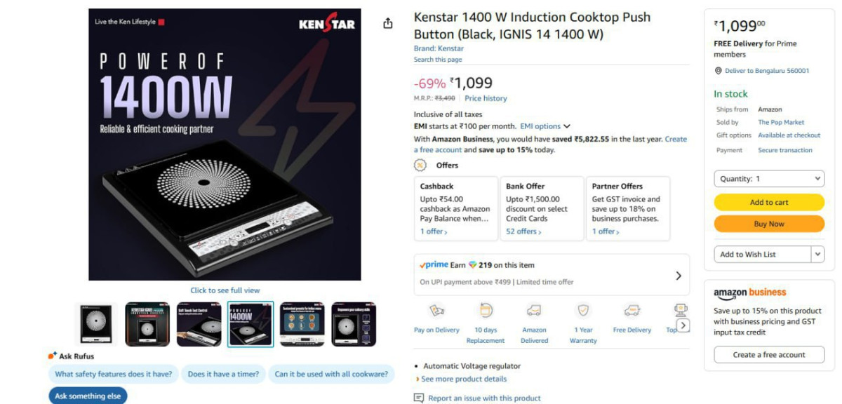 Kenstar 1400 W Induction Cooktop 1099 – Best Price in India