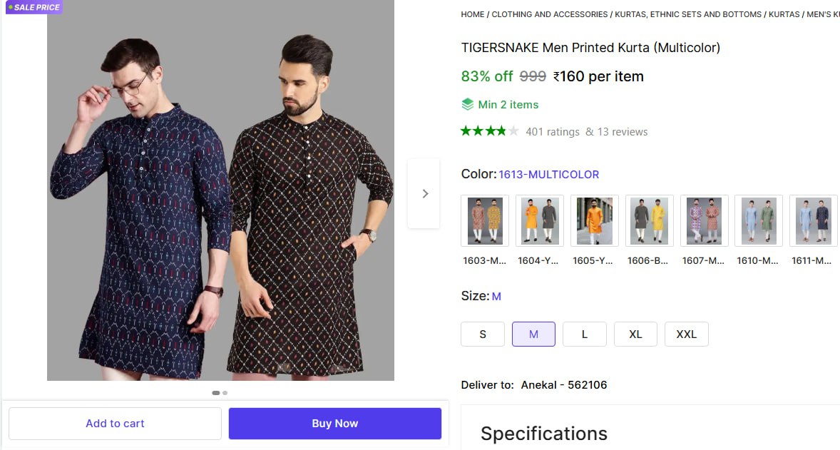 Men Printed Kurta 160 Min 2 Buy – Best Price in India