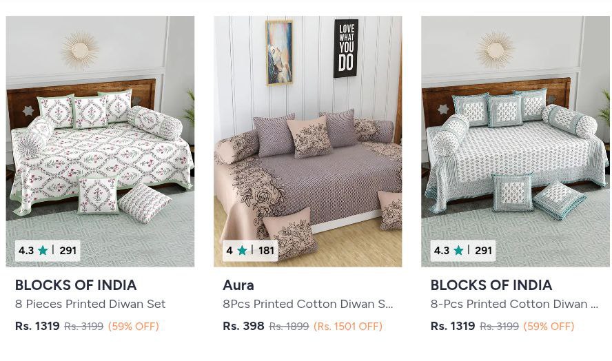 Myntra Printed Diwans Set 50 Offself Design Diwan Set 70 Offstriped Diwan S