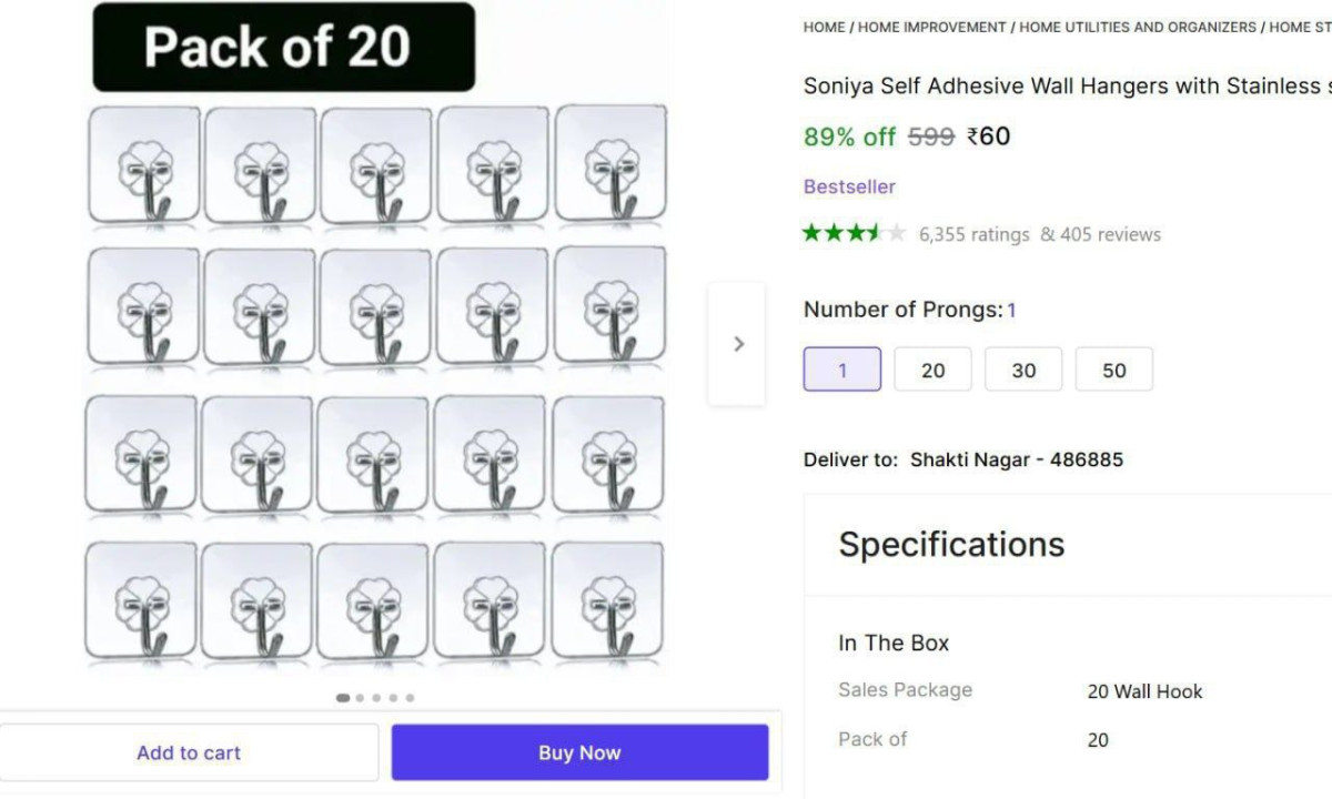 Grab Pack Of 20 Wall Hooks 60 – Best Price in India