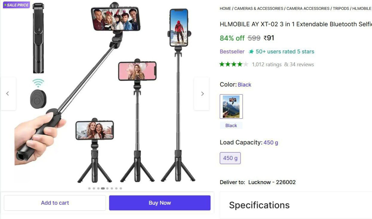 Grab Bluetooth Selfie Stick 91 – Best Price in India