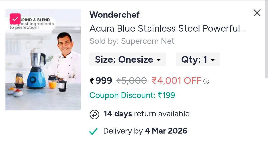 Loot Wonderchef 3 Mixer Grinder 799use Code - Kitchenoff – Best Price in In