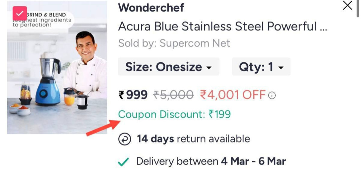 Wonderchef 3 Mixer Grinder 799apply Coupon - Kitchenoff – Best Price in Ind