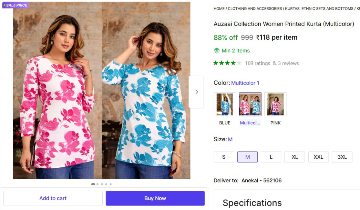 Women Printed Kurta 118 Min Buy - 2 – Best Price in India