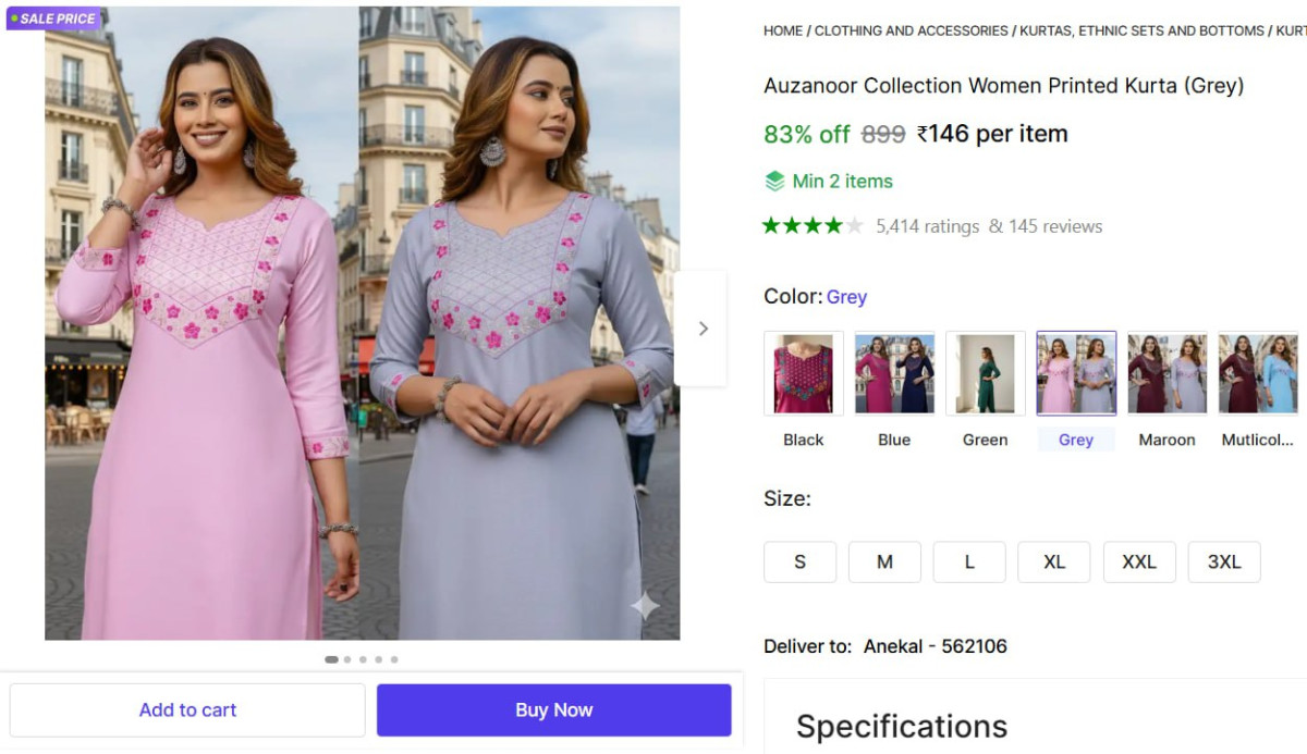 Women Printed Kurta 146 Min Buy - 2 – Best Price in India