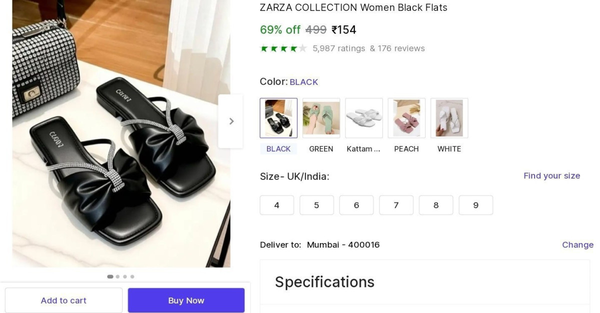 Women S Black Flats At 154 – Best Price in India